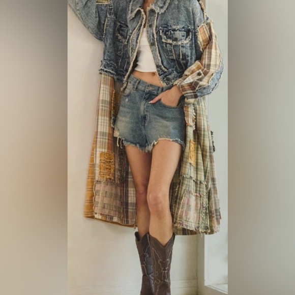 Oli & Hali The Rodeo Poet Jacket | Denim Patchwork Longline Shirt Coat - Picture 12 of 12